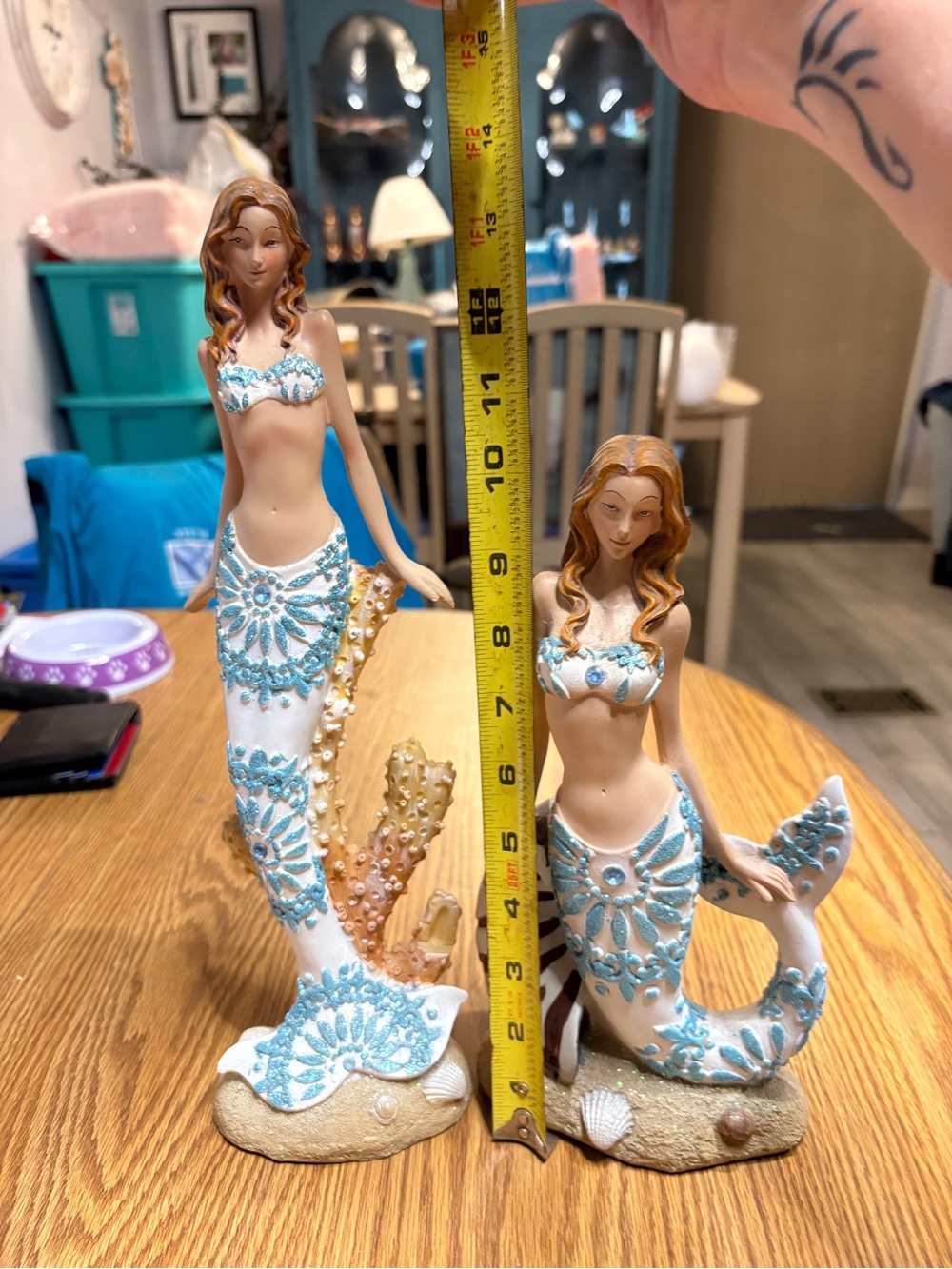Pair of Decorative Mermaid Figurines in White and Aqua